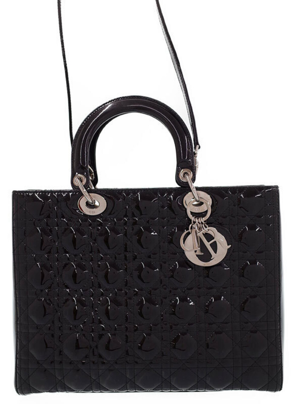 Christian Dior Black Patent Cannage Lady Dior bag geometric quilting